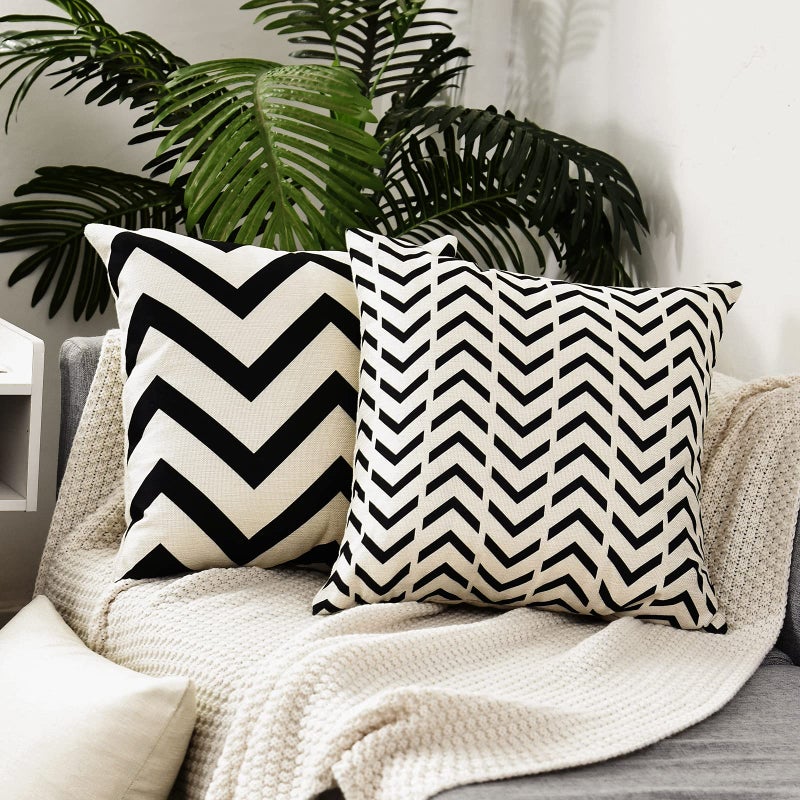 Tosewever Set of 4 Decorative Geometric 18 x 18 Inches Throw Pillow Covers - Modern Pattern Linen Square Pillow Cushion Case for Sofa Couch Bed Home Outdoor Car (18"" x 18""  Beige/Black) - Image 4